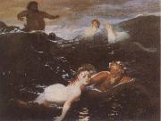 Arnold Bocklin Playing in the Waves Germany oil painting reproduction